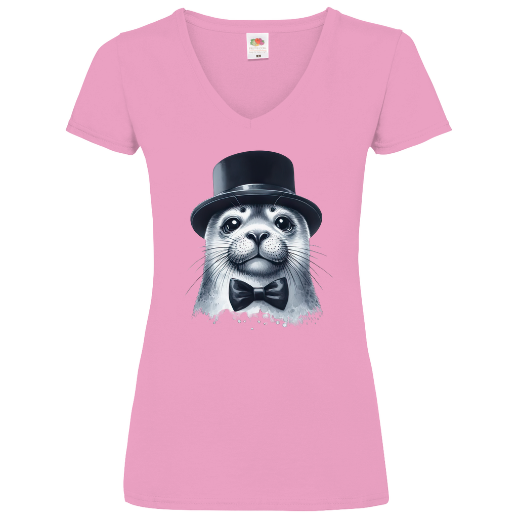 Damen Basic V-Neck T-Shirt Seehund-03