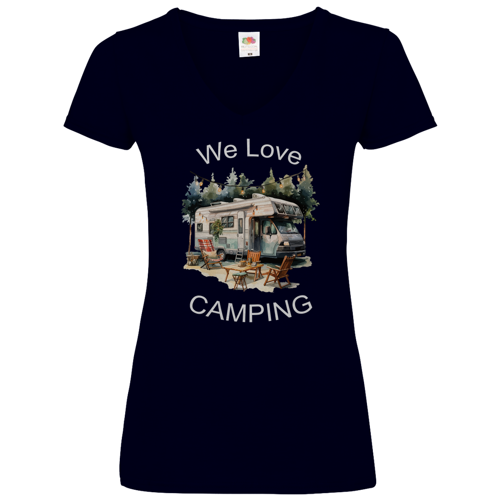 Damen Basic V-Neck T-Shirt we love camping-01