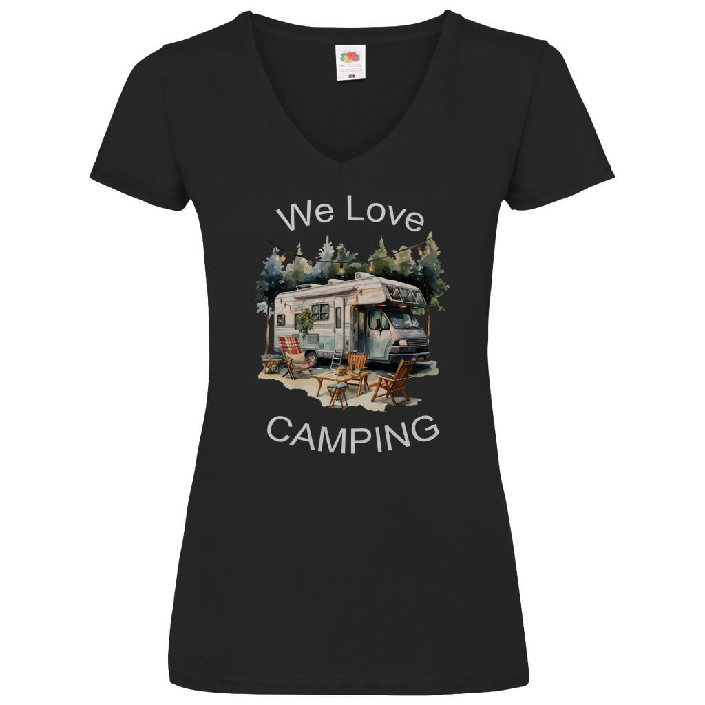 Damen Basic V-Neck T-Shirt we love camping-01