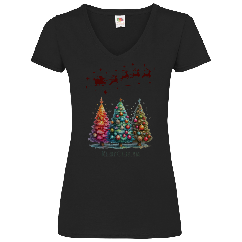 Damen Basic V-Neck T-Shirt weihnachten-08