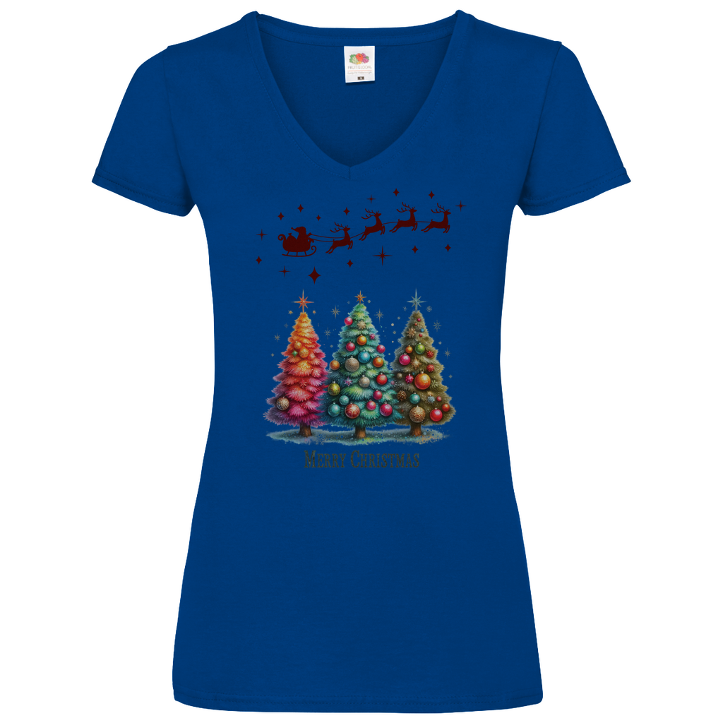 Damen Basic V-Neck T-Shirt weihnachten-08