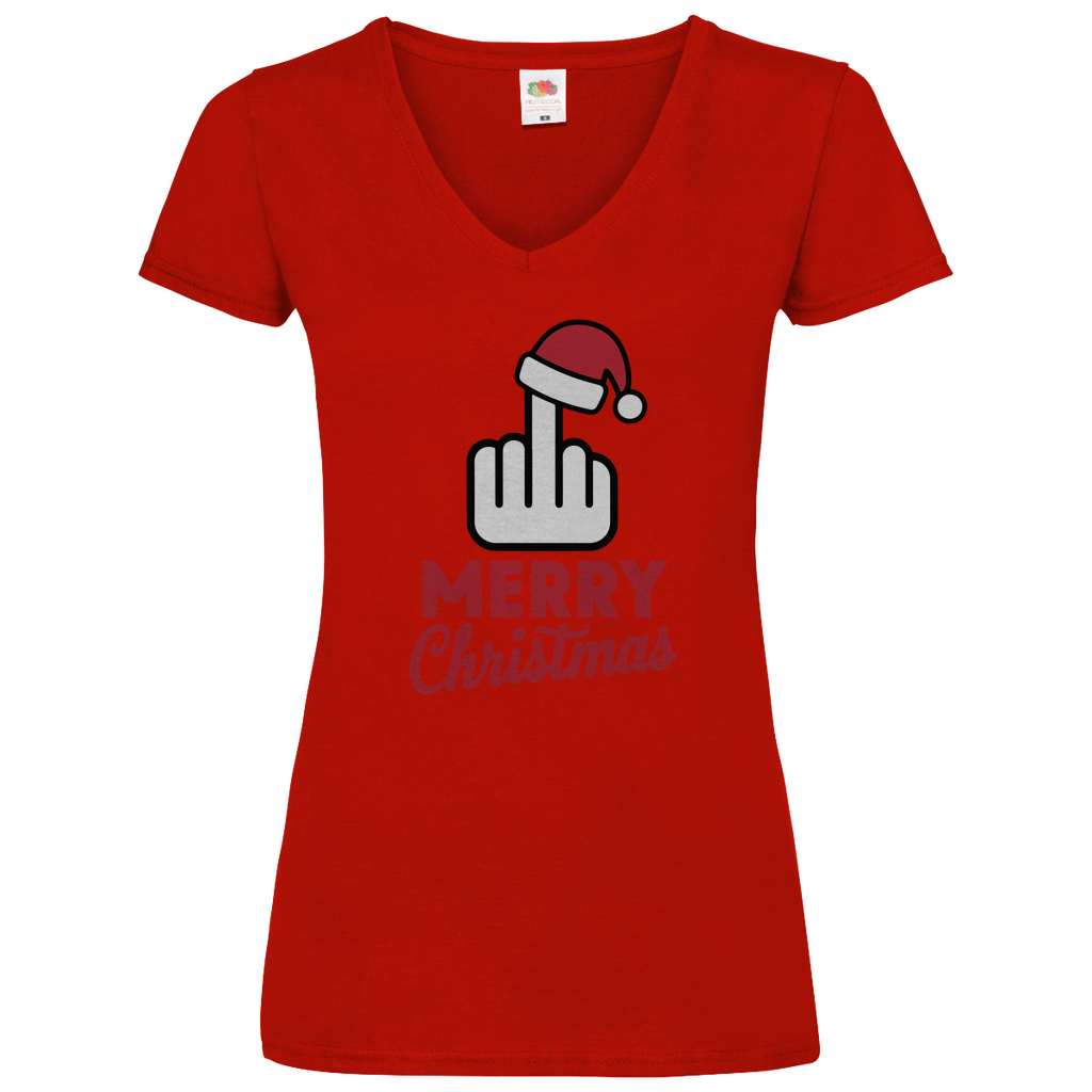 Damen Basic V-Neck T-Shirt weihnachten-06