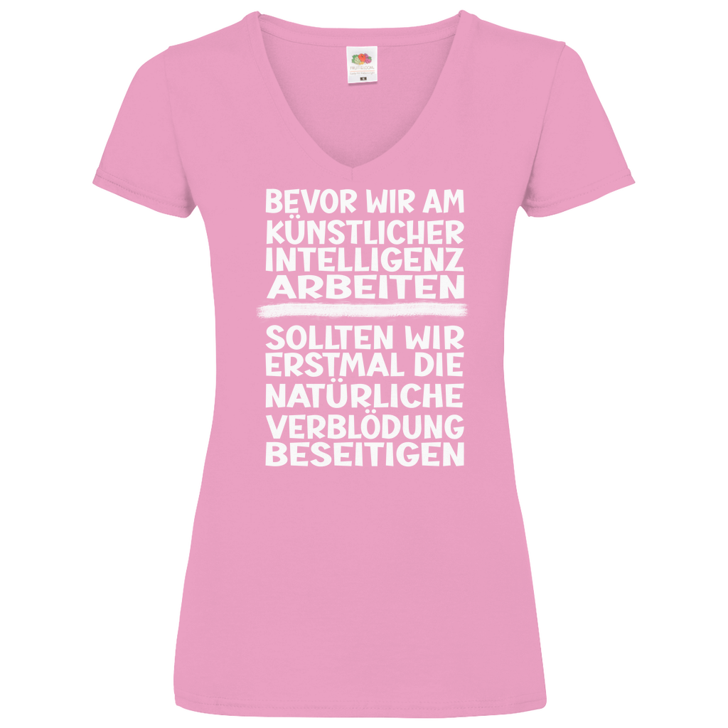 Damen Basic V-Neck T-Shirt Spruch0001