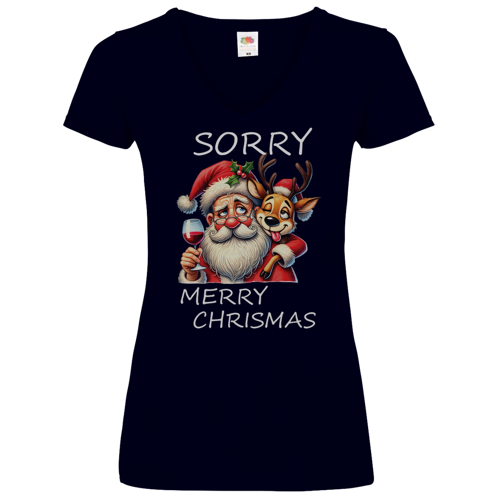 Damen Basic V-Neck T-Shirt weihnachten-13