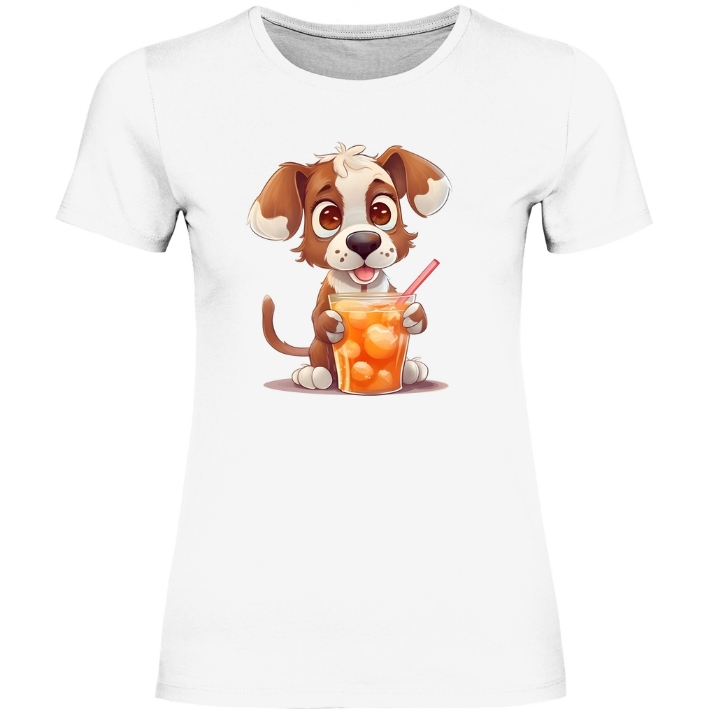 Damen T-Shirt Hund mit drink