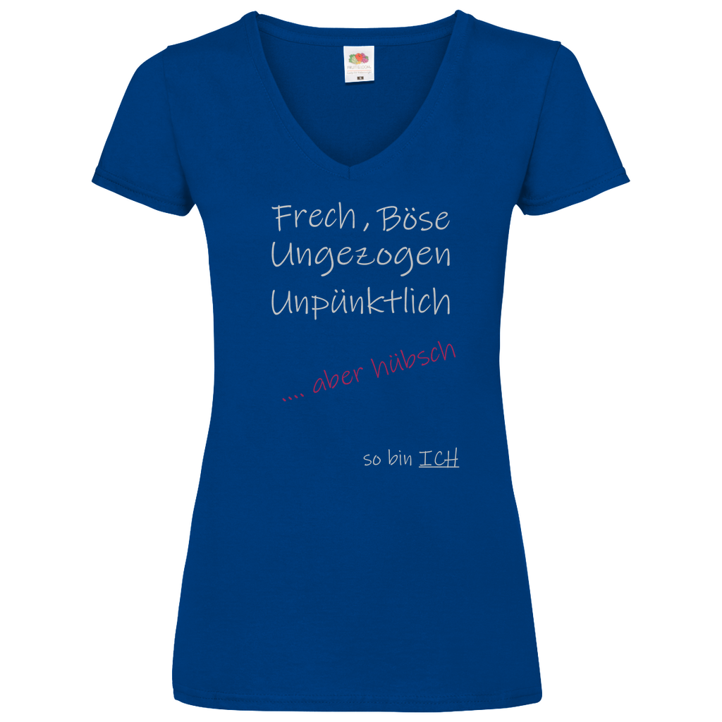 Damen Basic V-Neck T-Shirt Spruch0008W