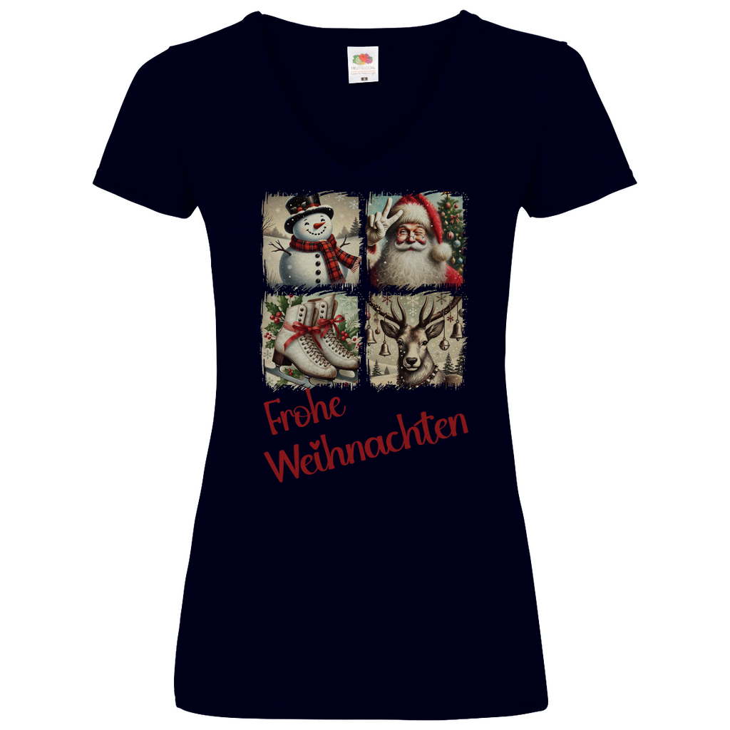 Damen Basic V-Neck T-Shirt weihnachten-10