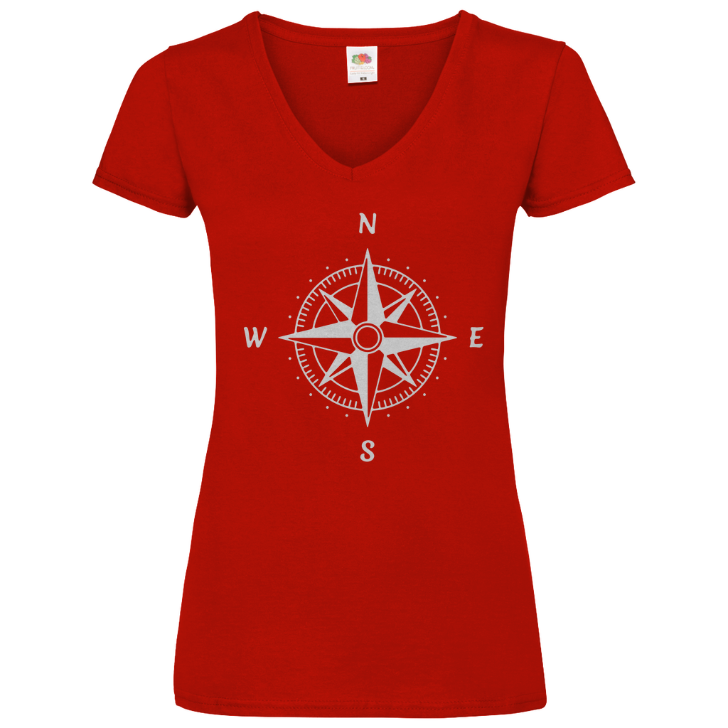 Damen Basic V-Neck T-Shirt Sailing-kompass-01