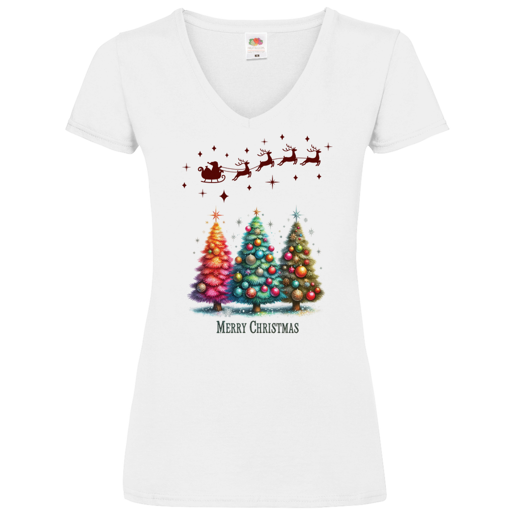Damen Basic V-Neck T-Shirt weihnachten-08