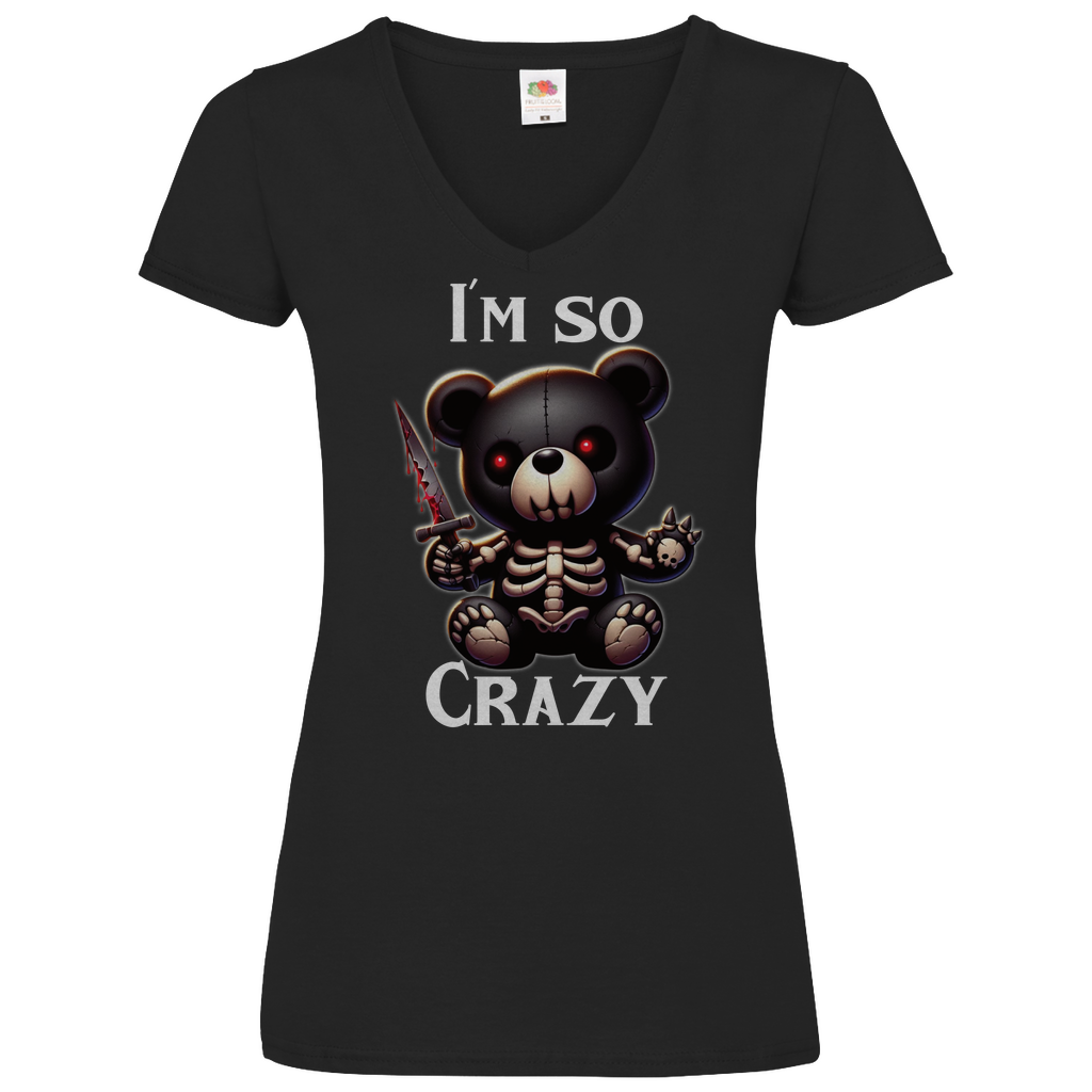 Damen Basic V-Neck T-Shirt crazy-001