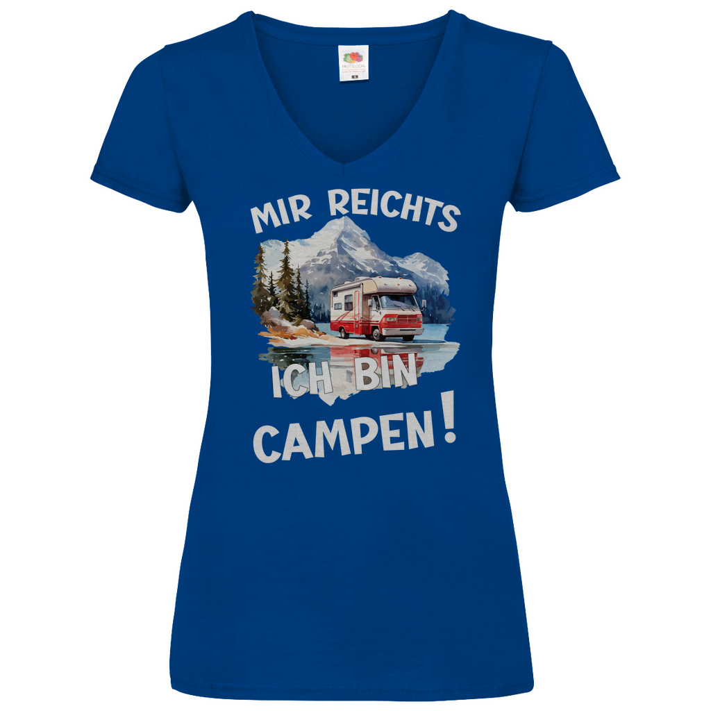 Damen Basic V-Neck T-Shirt camping-09