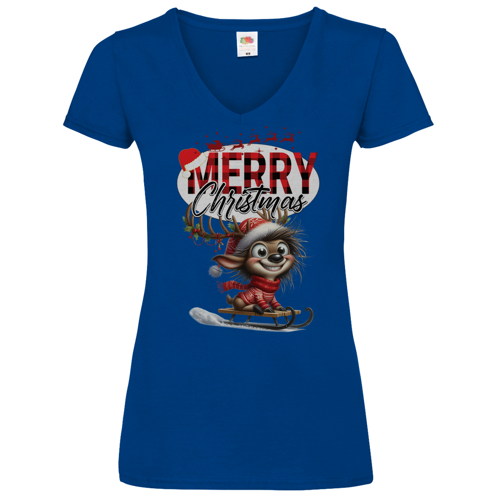 Damen Basic V-Neck T-Shirt weihnachten-11