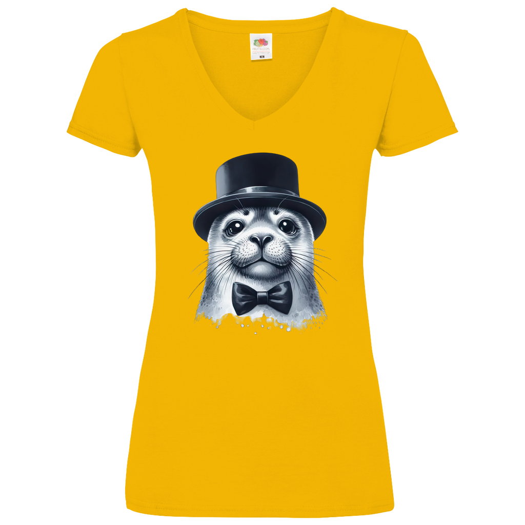 Damen Basic V-Neck T-Shirt Seehund-03